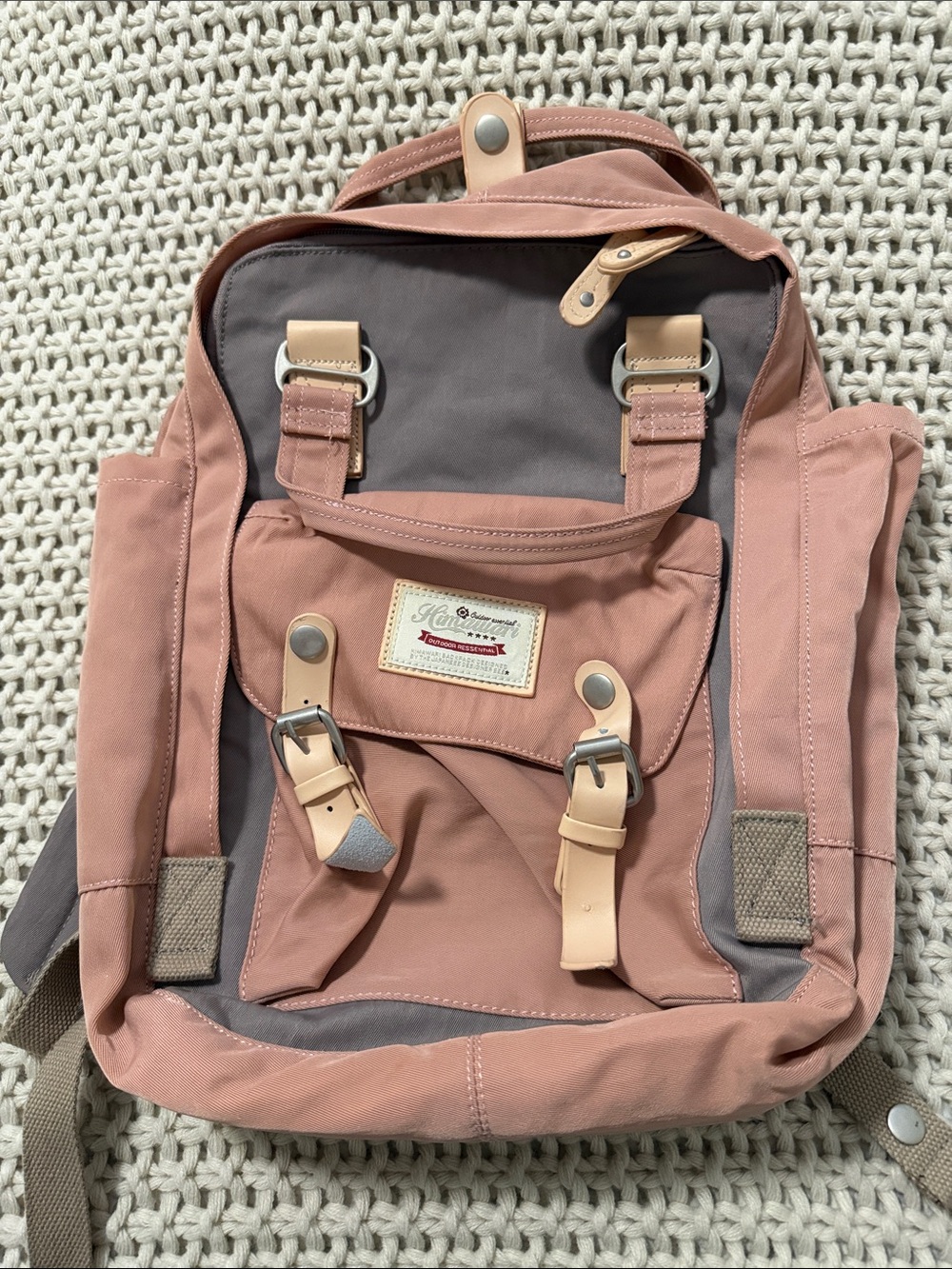 Himawari Two-Tone Dusty Pink Canvas Backpack with Gray Accents